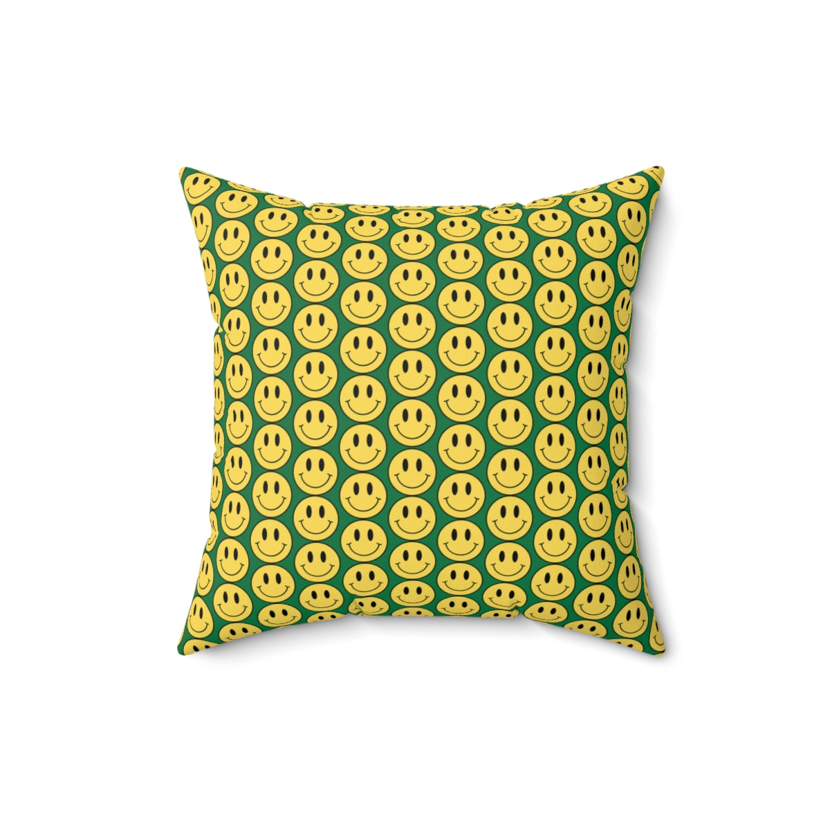 Yellow and Dark Green Smiley Face Pattern Spun Polyester Square Pillow