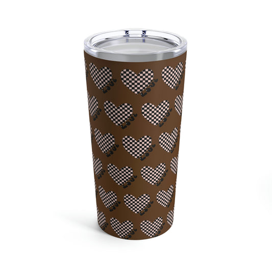 Checkered Heart with Brown Backgroud Tumbler 20oz