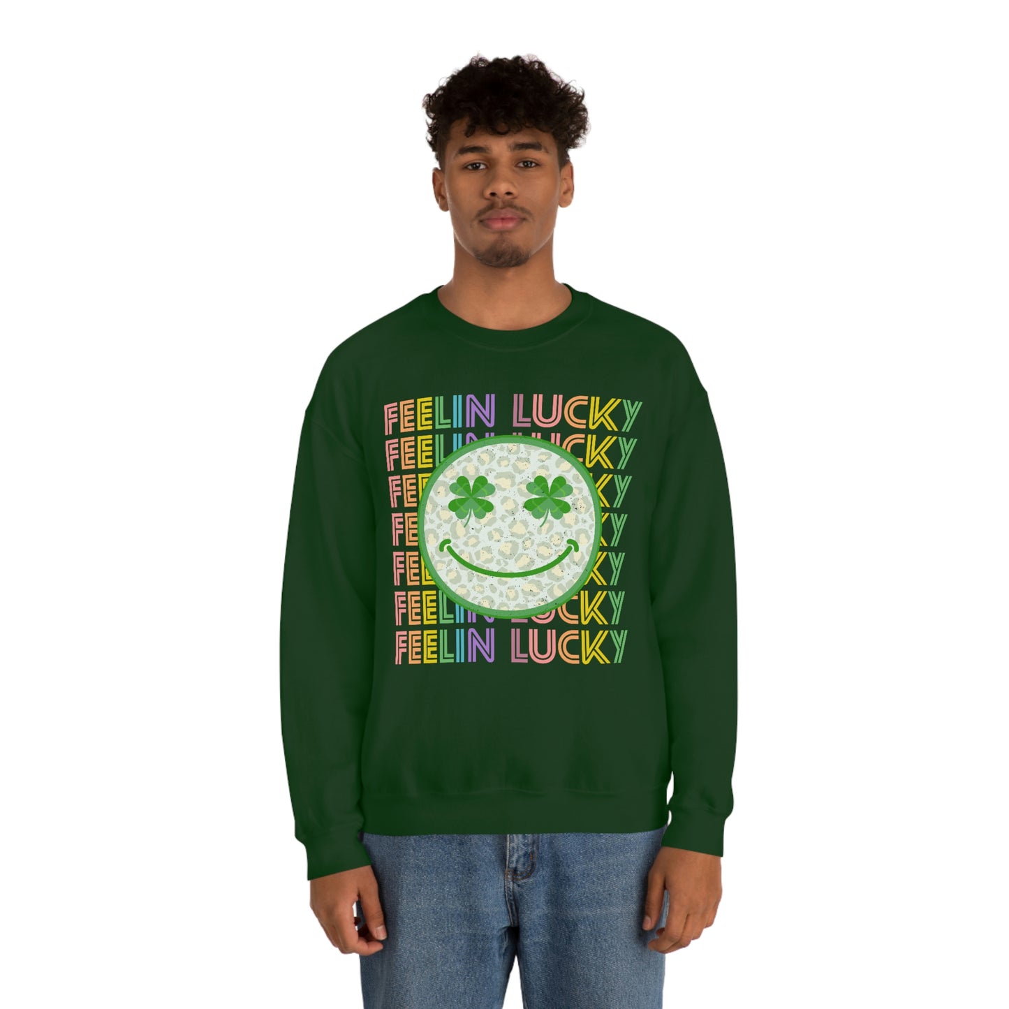 St. Patrick's Day "Feelin Lucky Smiley Face" Unisex Heavy Blend Crewneck Sweatshirt