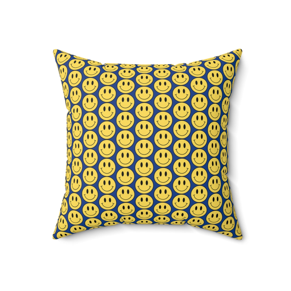 Yellow and Blue Smiley Face Pattern Spun Polyester Square Pillow