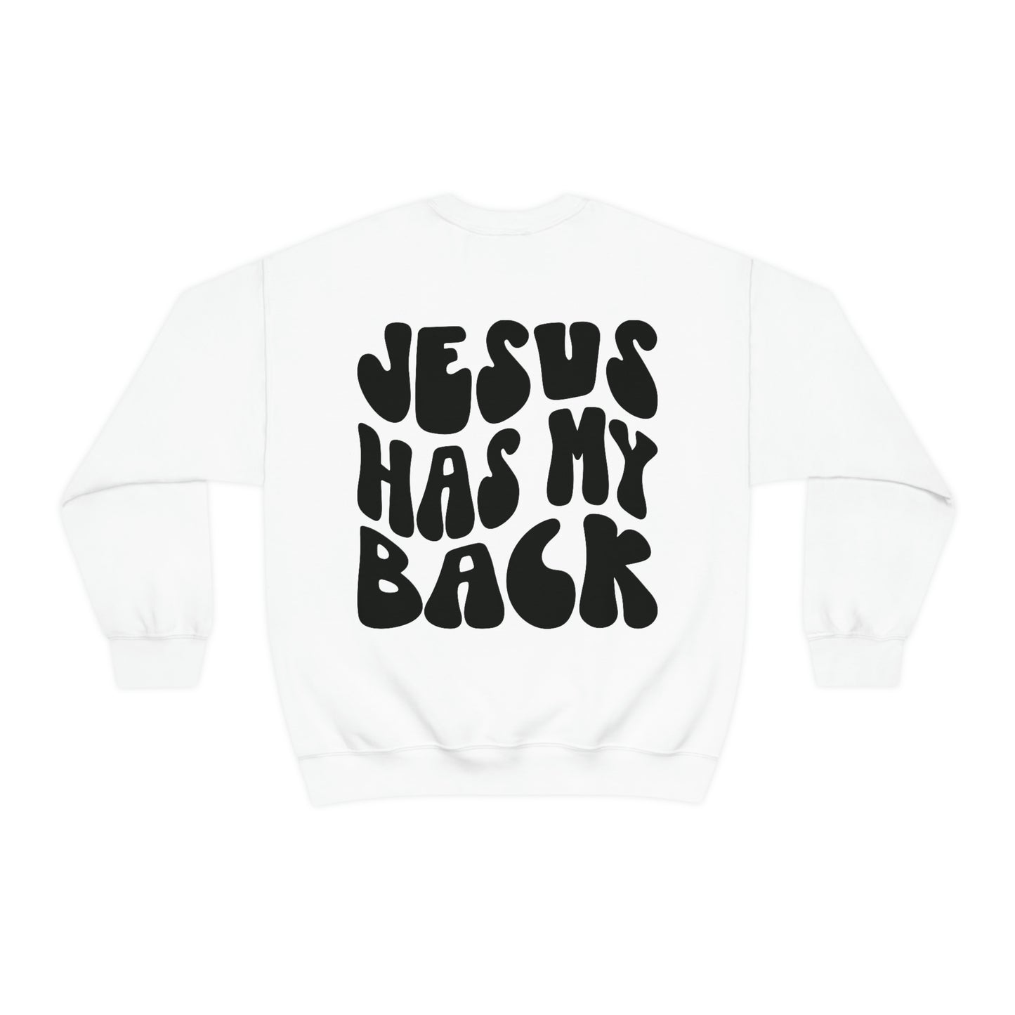 Front and Back Image "Jesus Has My Back" Unisex Heavy Blend™ Crewneck Sweatshirt