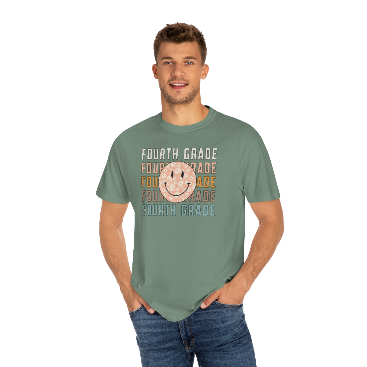 4th Grade Smiley Face Warm Colors Unisex Garment-Dyed PREMIUM T-shirt