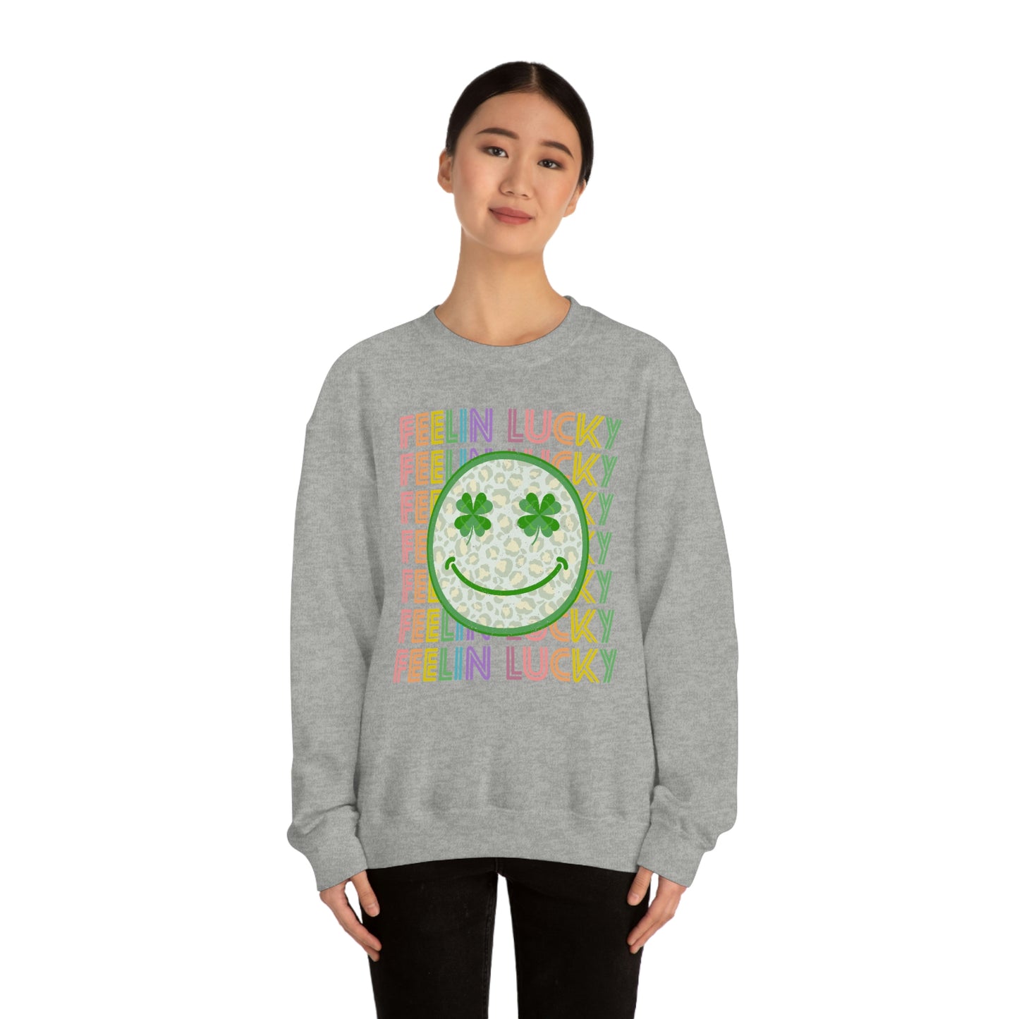 St. Patrick's Day "Feelin Lucky Smiley Face" Unisex Heavy Blend Crewneck Sweatshirt