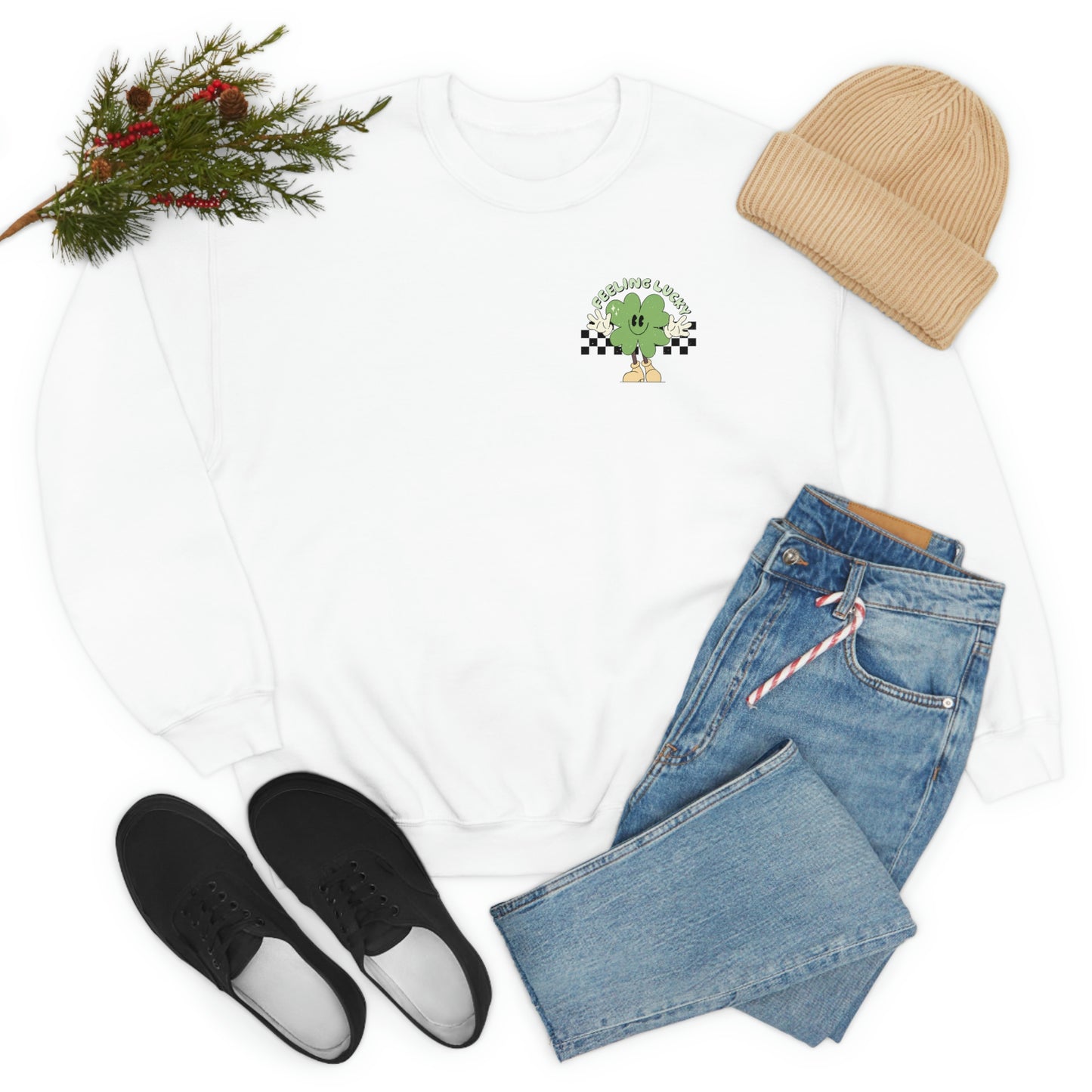 St. Patrick's Day "Feeling Lucky Shamrock" Front and Back Design Unisex Heavy Blend Crewneck Sweatshirt