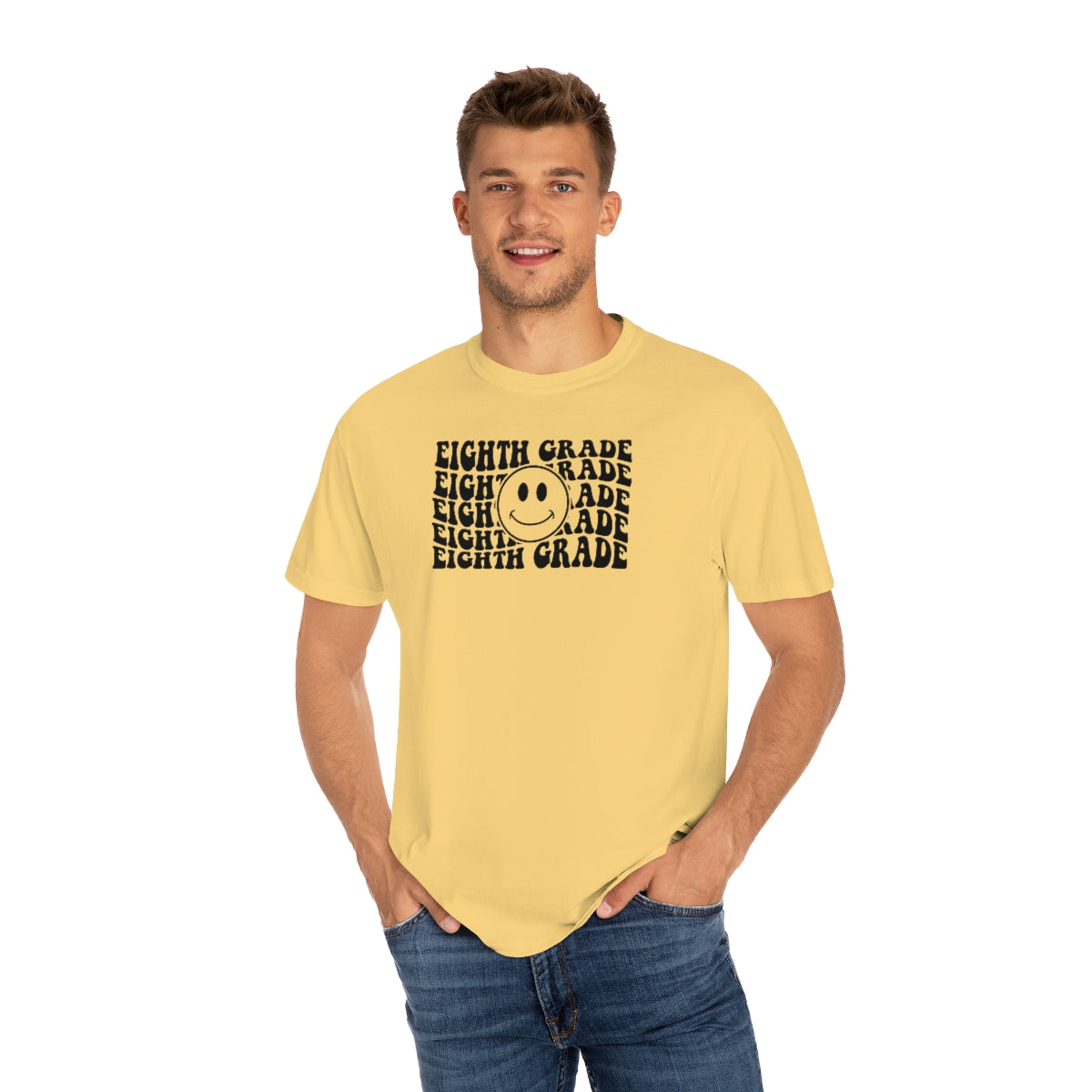 8th Grade Smiley Face Black Print Unisex Garment-Dyed PREMIUM T-shirt