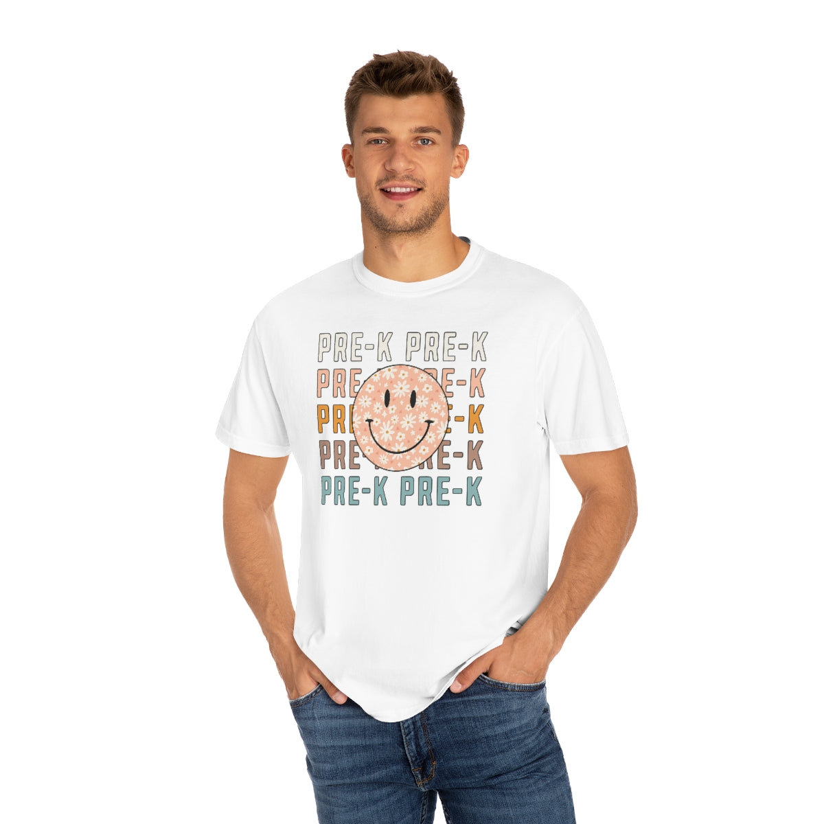 Pre-K Smiley Face Warm Colors Unisex Garment-Dyed PREMIUM T-shirt