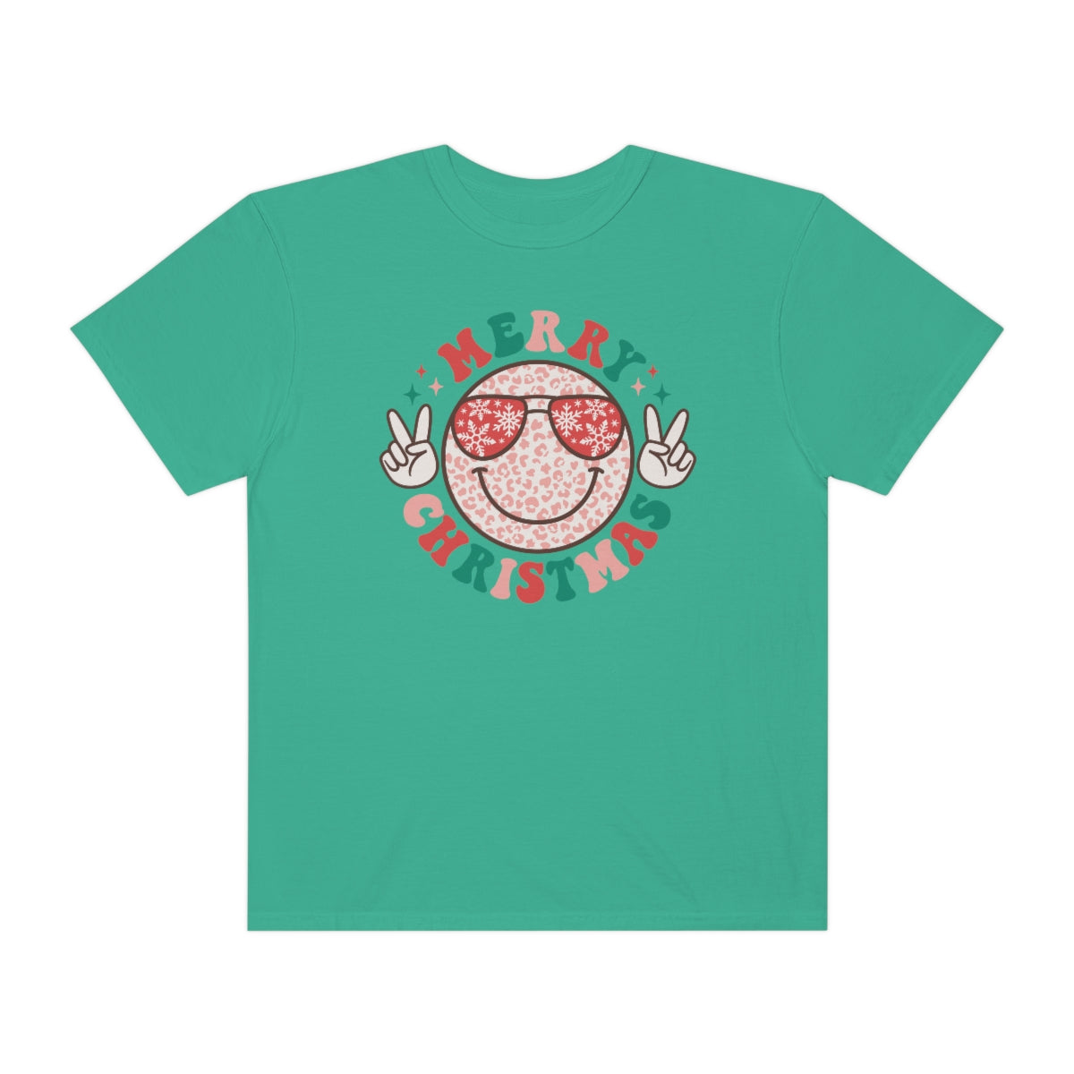 Merry Christmas Smiley Face Peace Sign Multi-Color Unisex Garment-Dyed Comfort Colors PREMIUM T-shirt