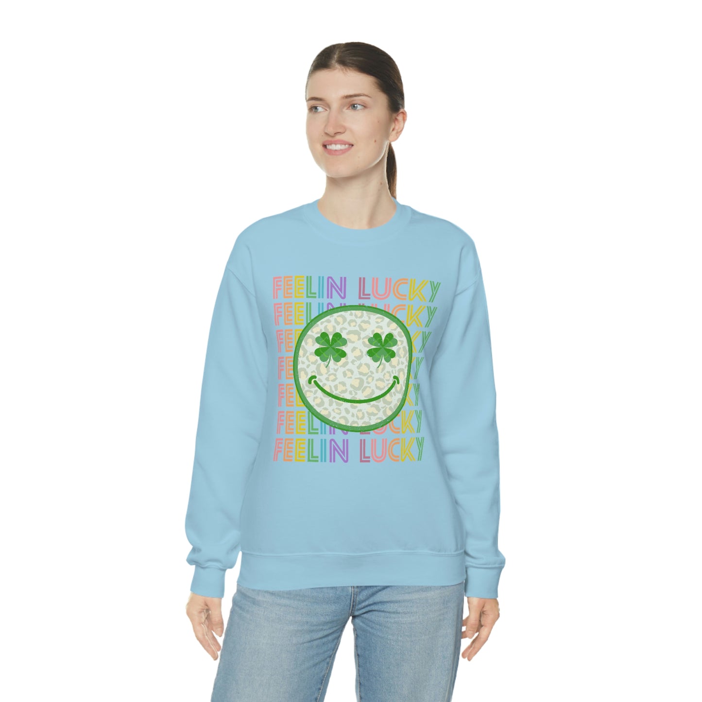 St. Patrick's Day "Feelin Lucky Smiley Face" Unisex Heavy Blend Crewneck Sweatshirt