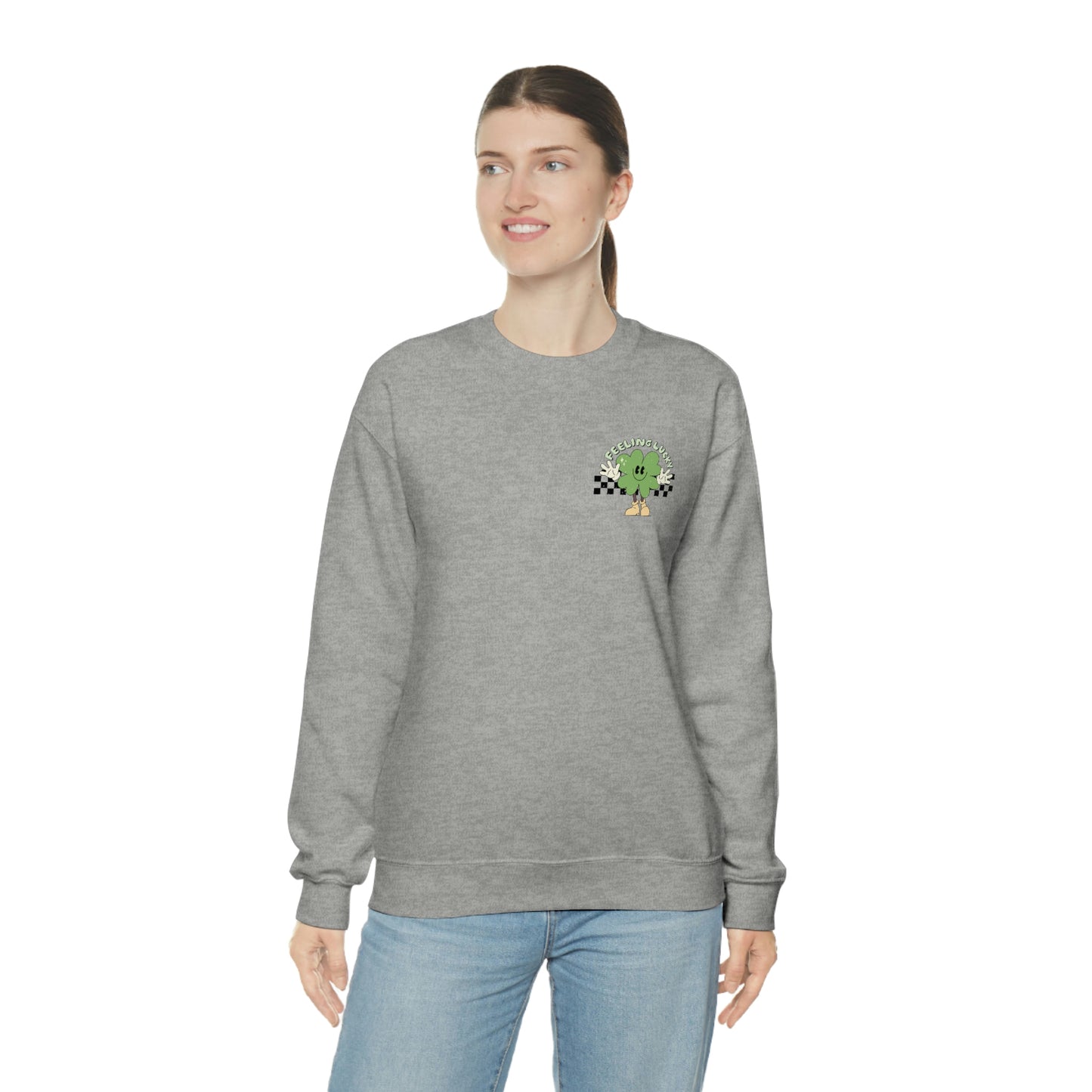 St. Patrick's Day "Feeling Lucky Shamrock" Front and Back Design Unisex Heavy Blend Crewneck Sweatshirt