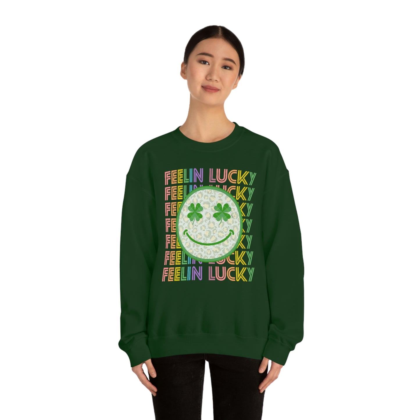 St. Patrick's Day "Feelin Lucky Smiley Face" Unisex Heavy Blend Crewneck Sweatshirt