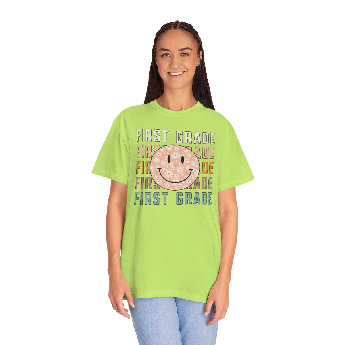 1st Grade Smiley Face Warm Colors Unisex Garment-Dyed PREMIUM T-shirt