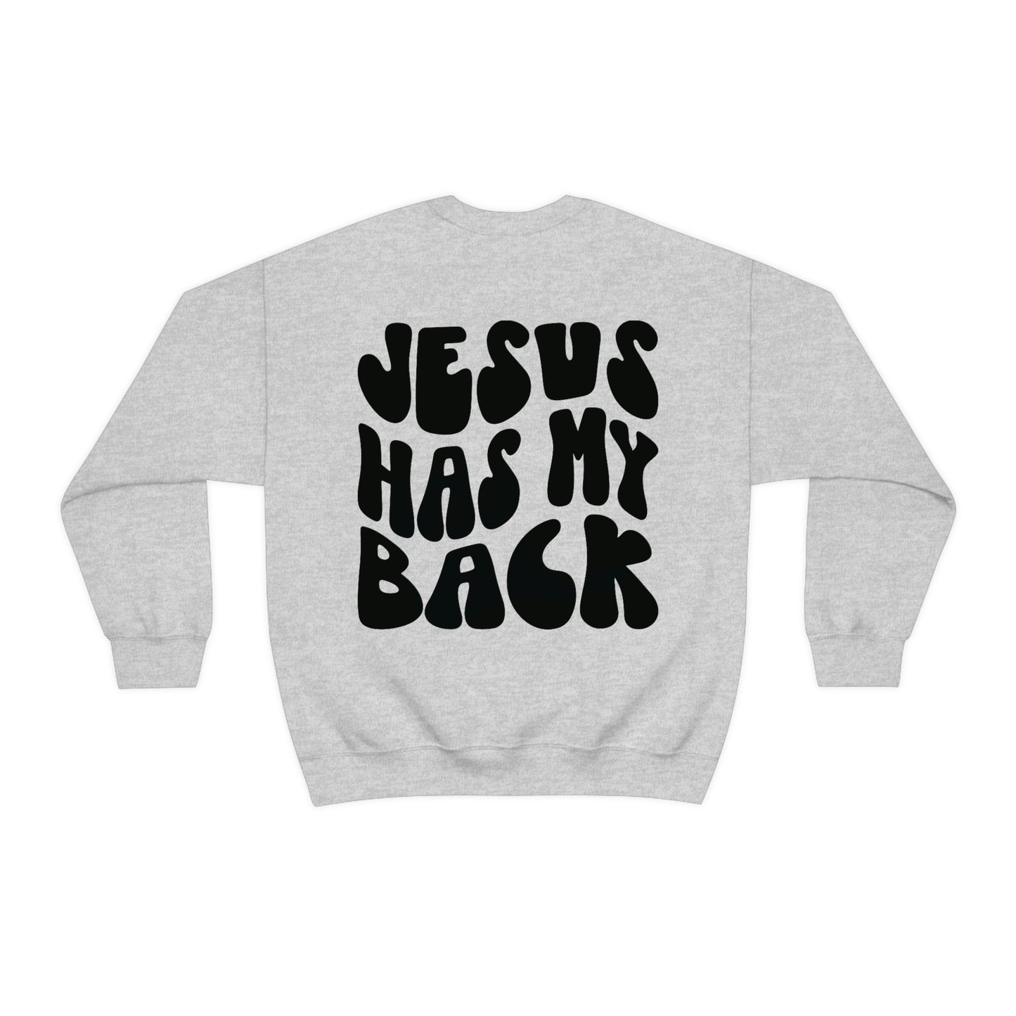 Front and Back Image "Jesus Has My Back" Unisex Heavy Blend™ Crewneck Sweatshirt