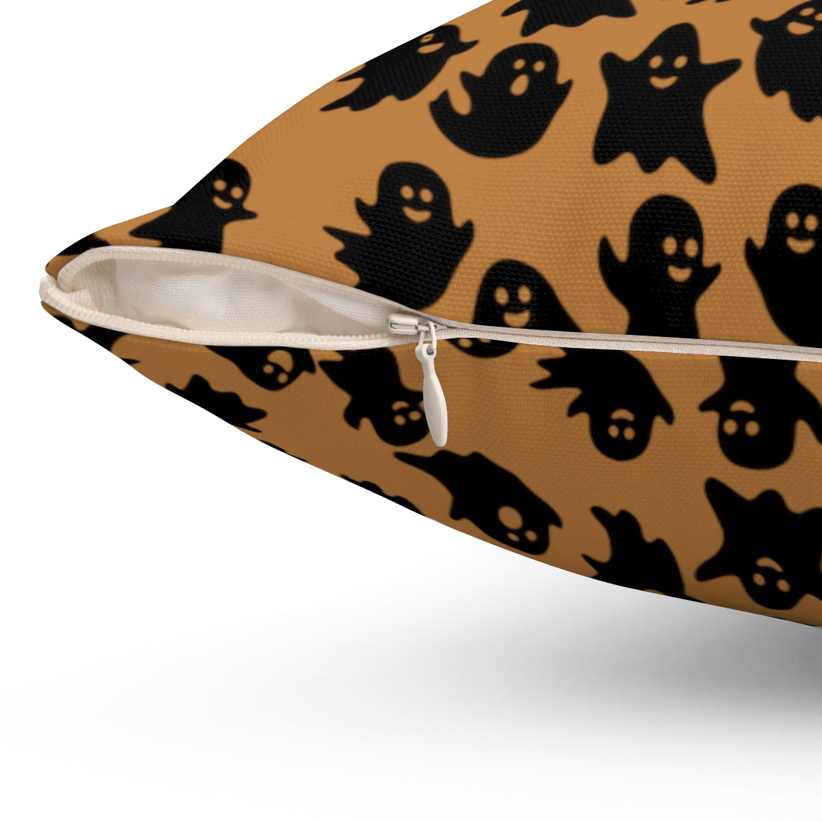 Light Brown Ghost Pattern Fall Halloween Spun Polyester Square Pillow