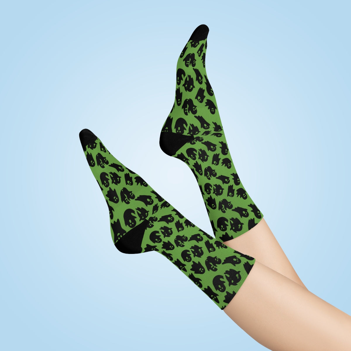 Green Ghost Pattern Crew Socks