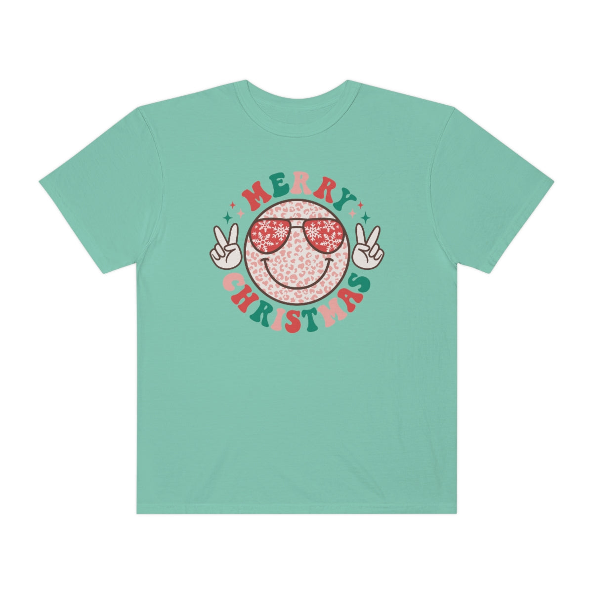 Merry Christmas Smiley Face Peace Sign Multi-Color Unisex Garment-Dyed Comfort Colors PREMIUM T-shirt