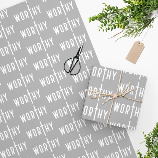 "Worthy" Gray Wrapping Paper