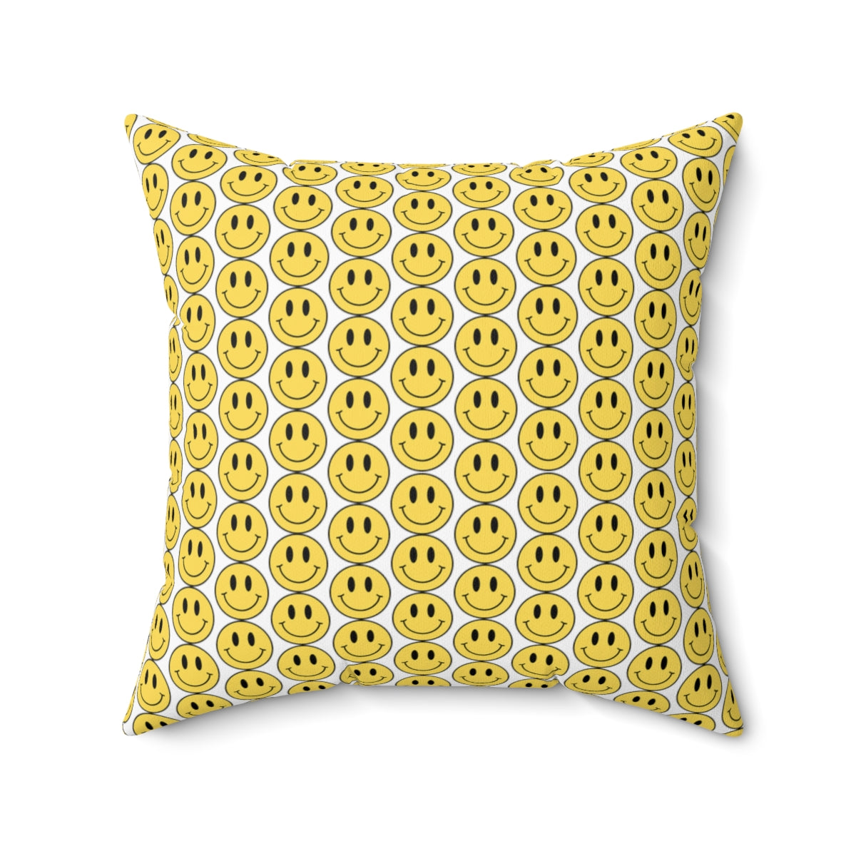 Yellow and White Smiley Face Pattern Spun Polyester Square Pillow