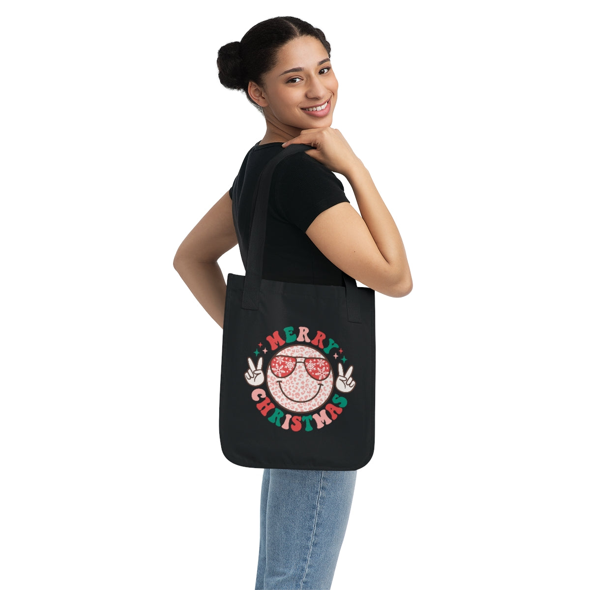 Merry Christmas Smiley Face Peach Sign Canvas Tote Bag