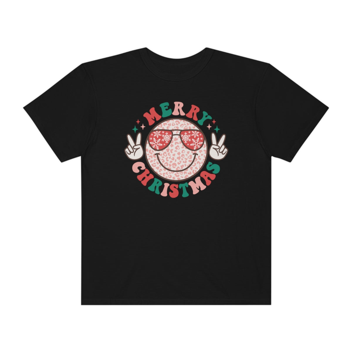 Merry Christmas Smiley Face Peace Sign Multi-Color Unisex Garment-Dyed Comfort Colors PREMIUM T-shirt