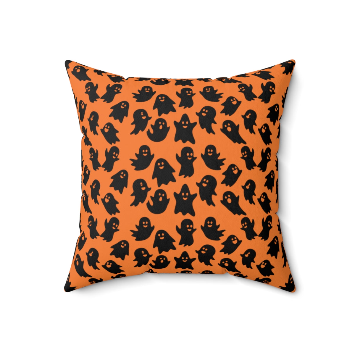 Orange Ghost Pattern Fall Halloween Spun Polyester Square Pillow