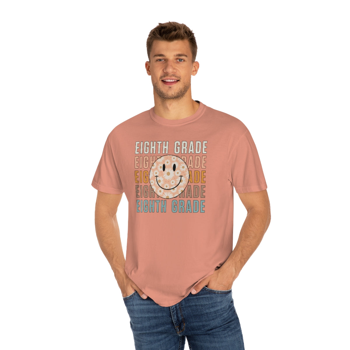 Eighth Grade Smiley Face Warm Colors Unisex Garment-Dyed PREMIUM T-shirt