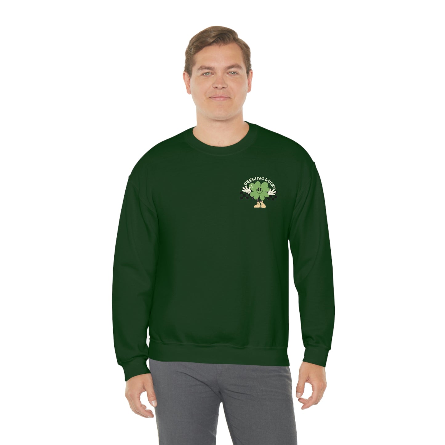 St. Patrick's Day "Feeling Lucky Shamrock" Front and Back Design Unisex Heavy Blend Crewneck Sweatshirt