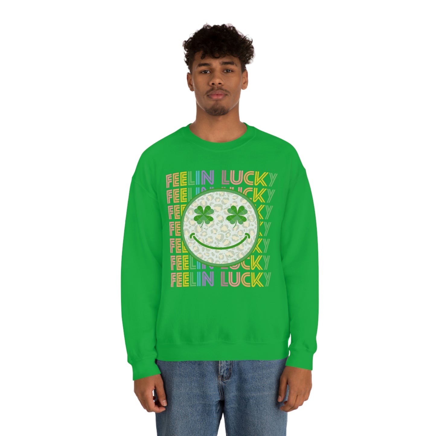 St. Patrick's Day "Feelin Lucky Smiley Face" Unisex Heavy Blend Crewneck Sweatshirt