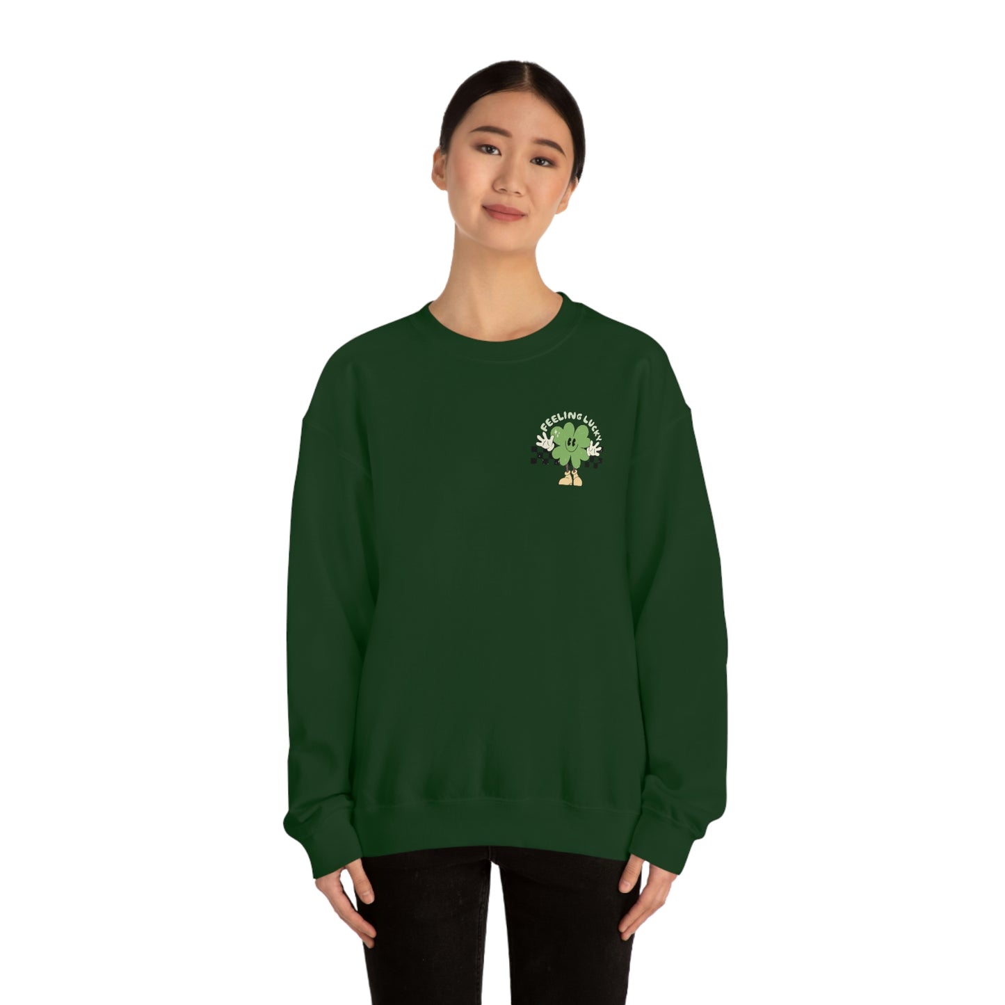 St. Patrick's Day "Feeling Lucky Shamrock" Front and Back Design Unisex Heavy Blend Crewneck Sweatshirt