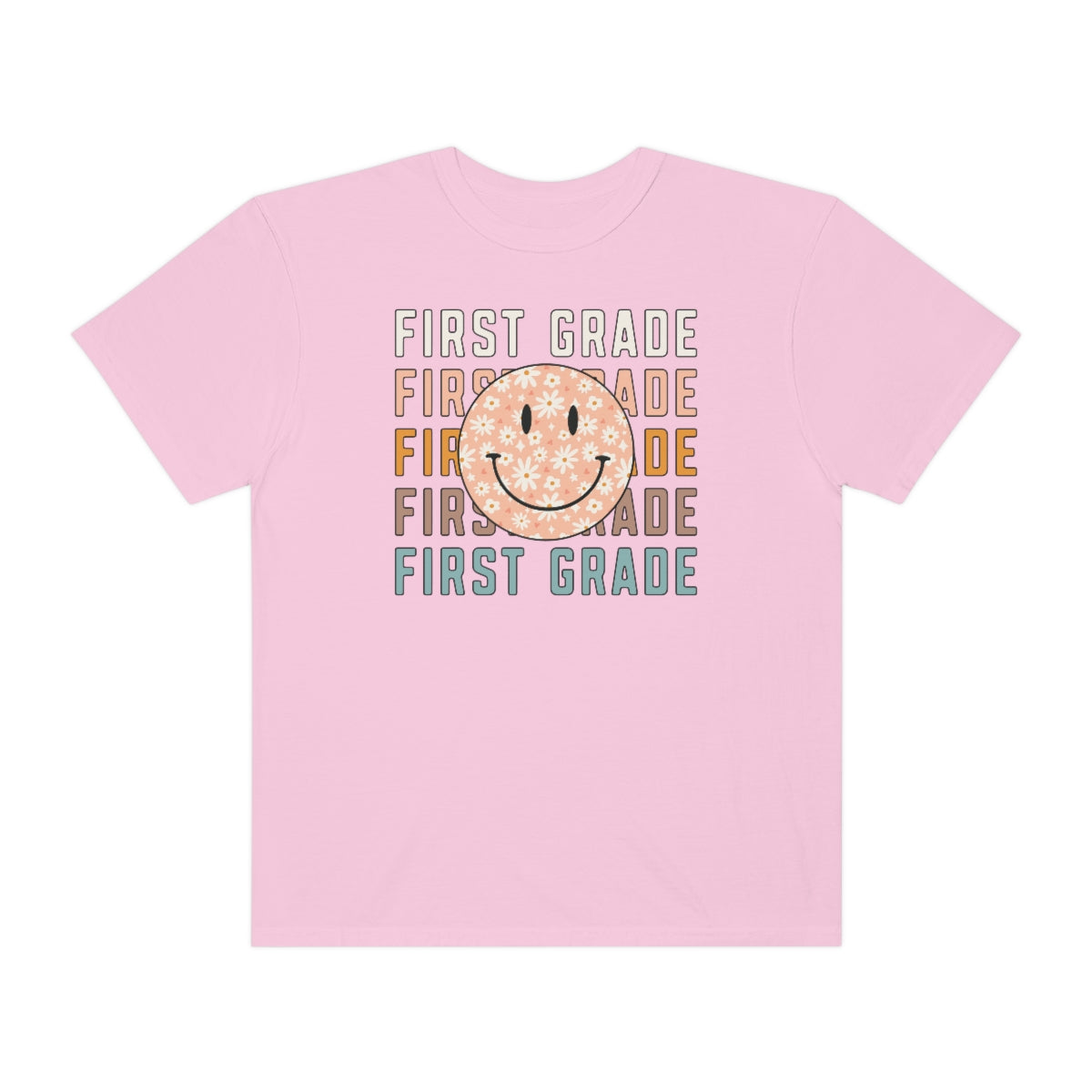 1st Grade Smiley Face Warm Colors Unisex Garment-Dyed PREMIUM T-shirt