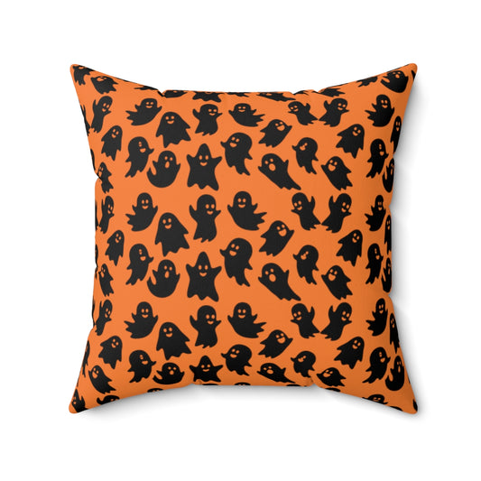 Orange Ghost Pattern Fall Halloween Spun Polyester Square Pillow