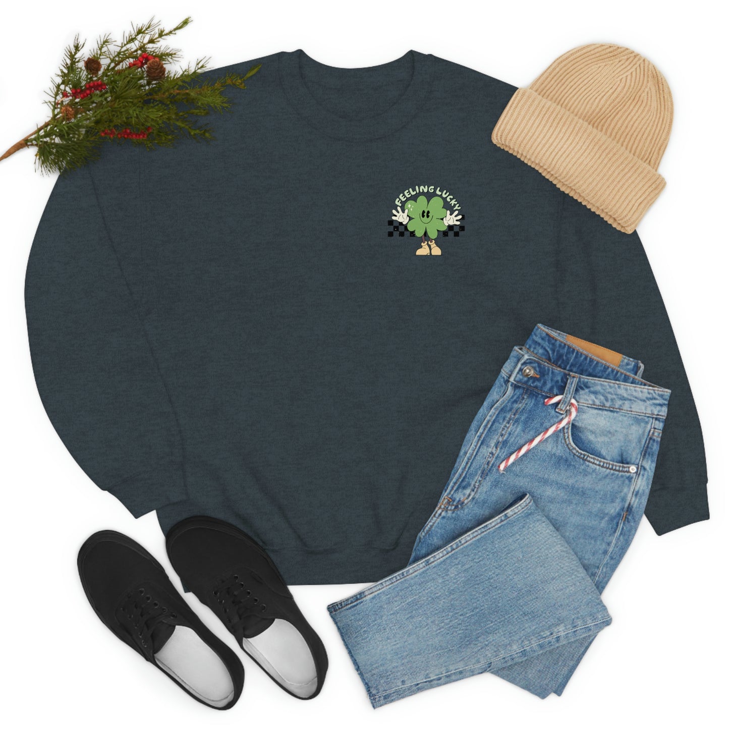 St. Patrick's Day "Feeling Lucky Shamrock" Front and Back Design Unisex Heavy Blend Crewneck Sweatshirt