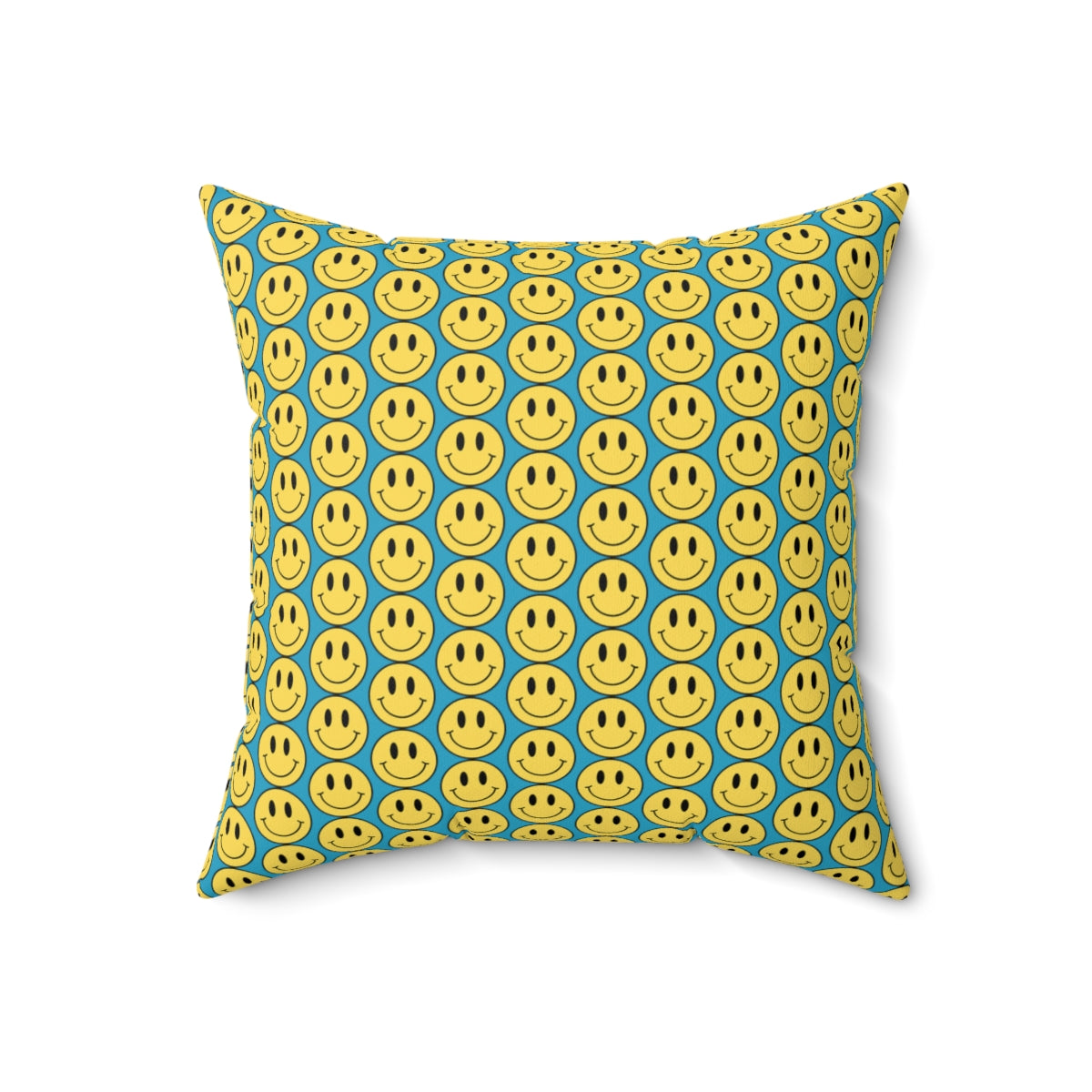 Yellow and Turquoise Smiley Face Pattern Spun Polyester Square Pillow