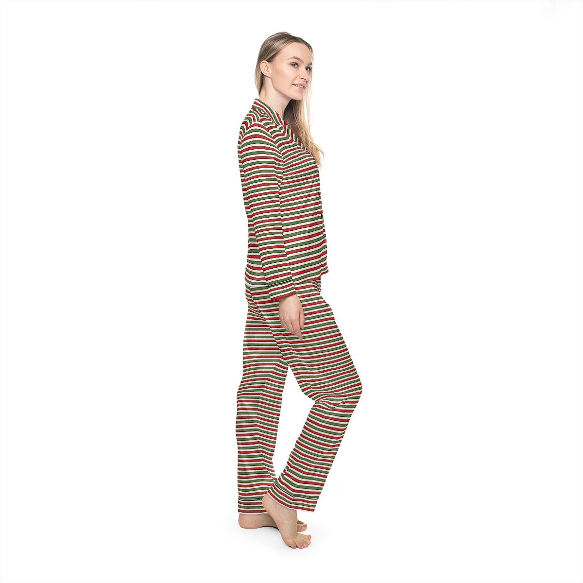 Christmas Striped and Candy Cane Pattern Women's Satin Pajamas (AOP)