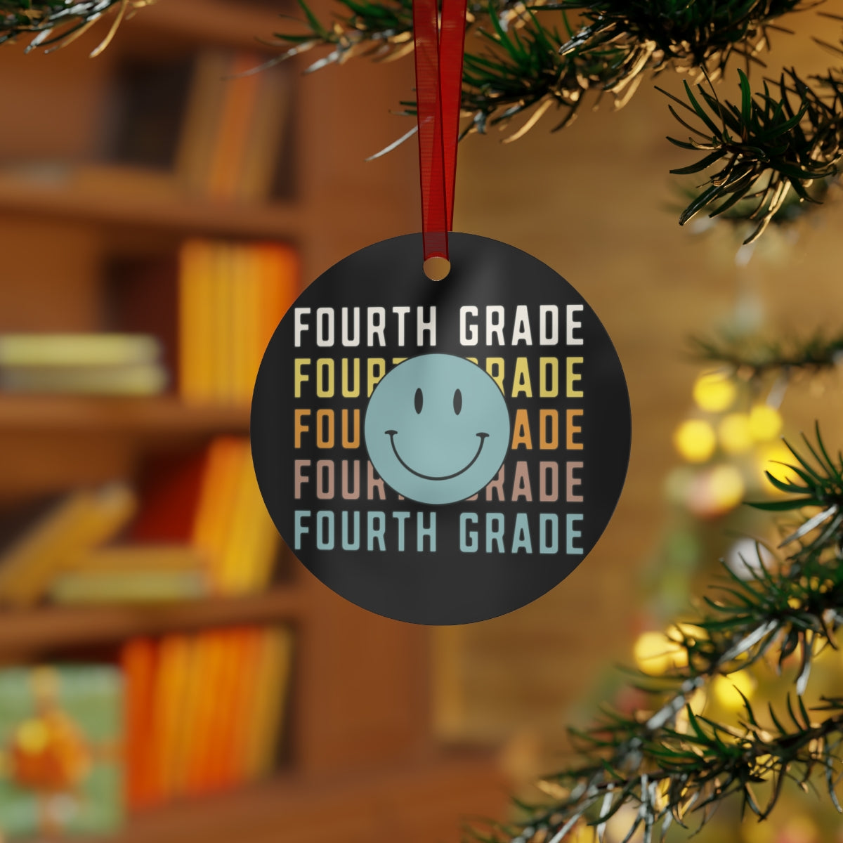 Fourth Grade Black Rustic Boho Metal Ornaments