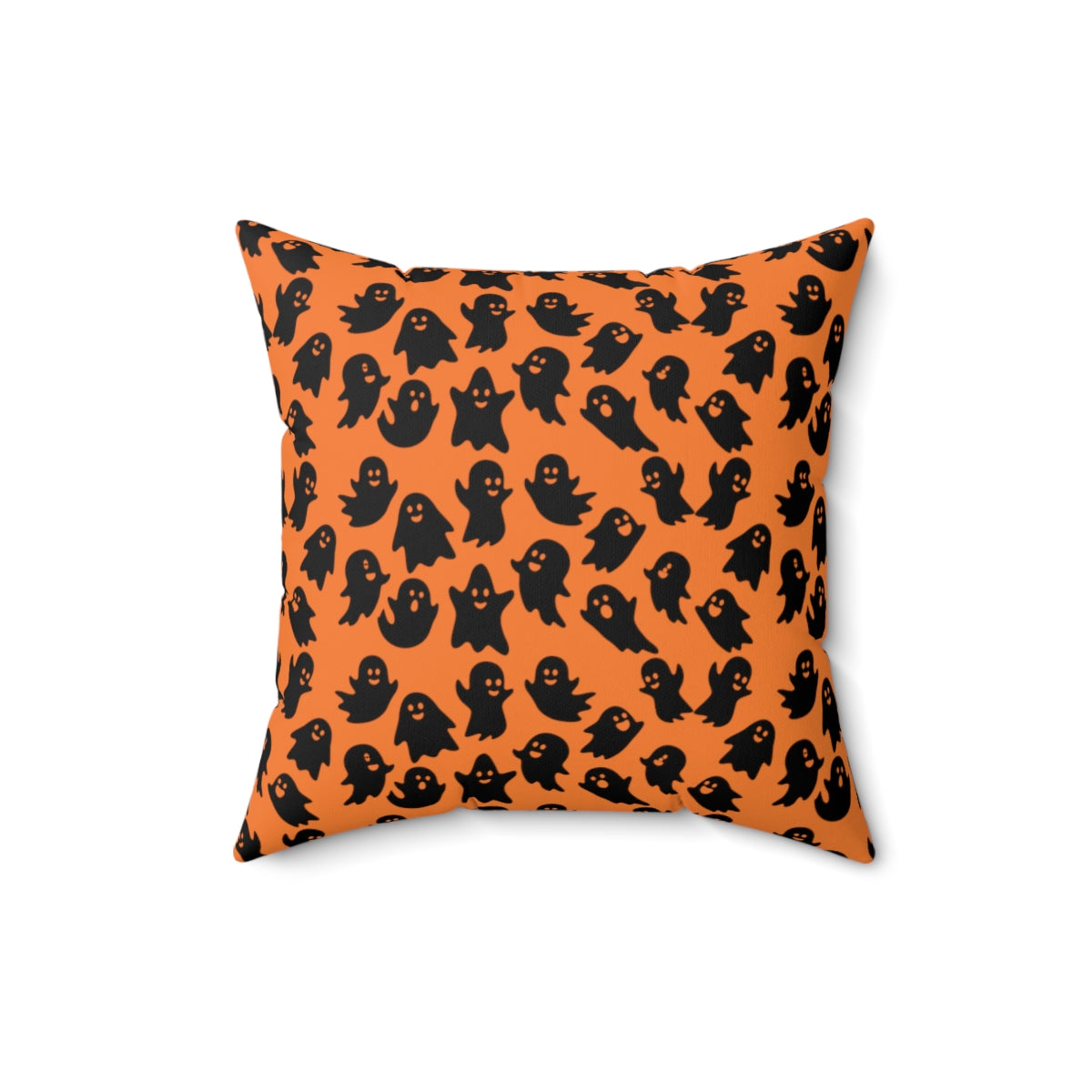 Orange Ghost Pattern Fall Halloween Spun Polyester Square Pillow