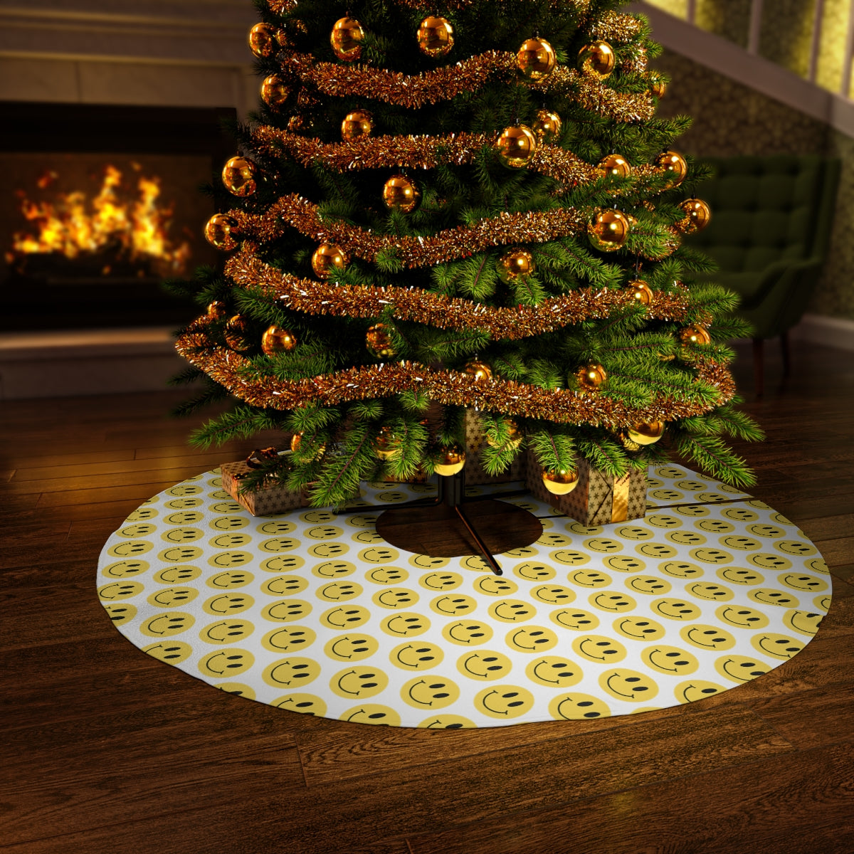 White Smiley Face Round Tree Skirt