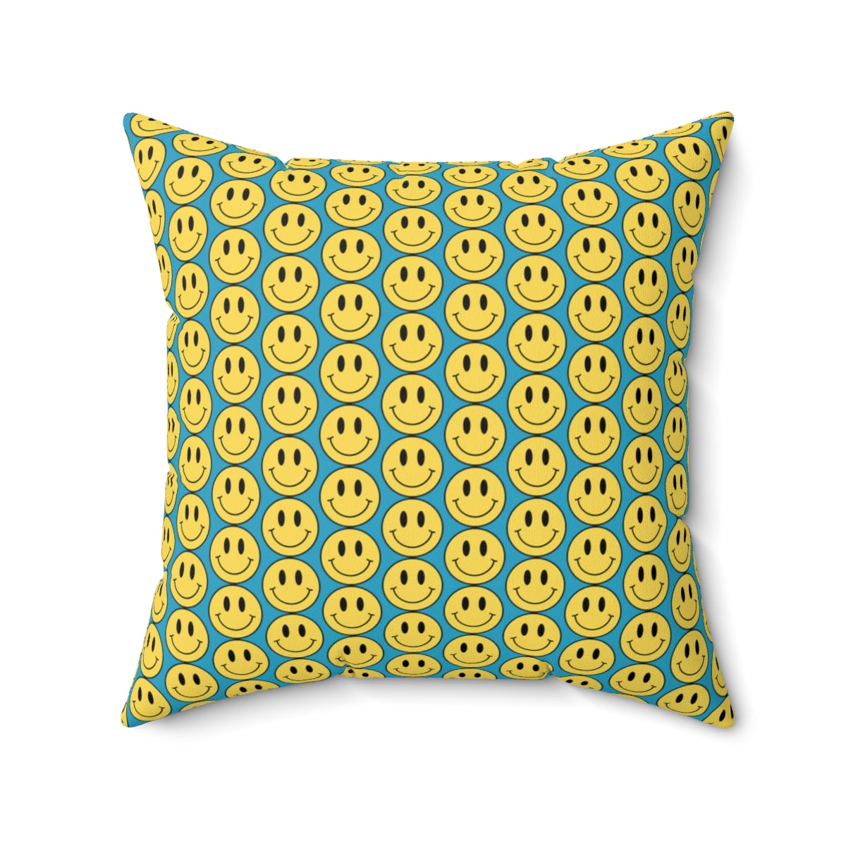 Yellow and Turquoise Smiley Face Pattern Spun Polyester Square Pillow