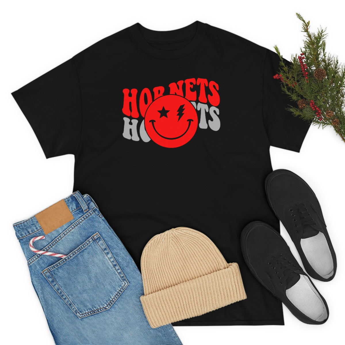 Freeburg Hornets Smiley Face with Lightning Unisex Heavy Cotton Tee