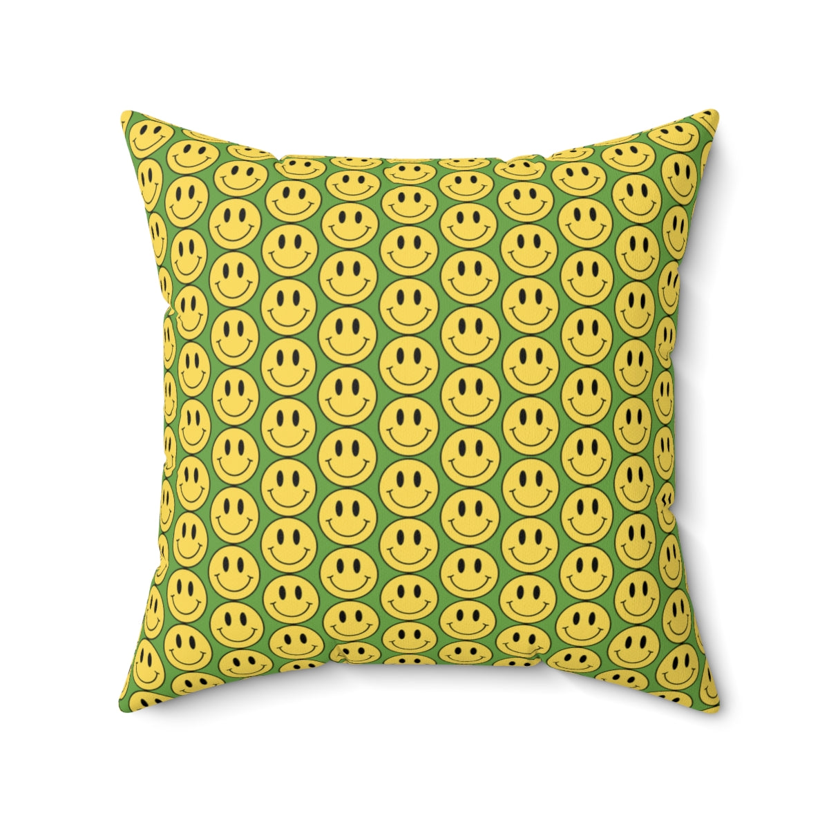 Yellow and Green Smiley Face Pattern Spun Polyester Square Pillow