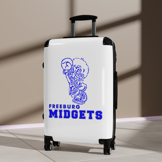 White Freeburg Midgets Suitcases - White Front/ Black Back