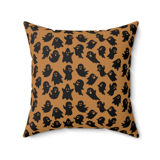 Light Brown Ghost Pattern Fall Halloween Spun Polyester Square Pillow