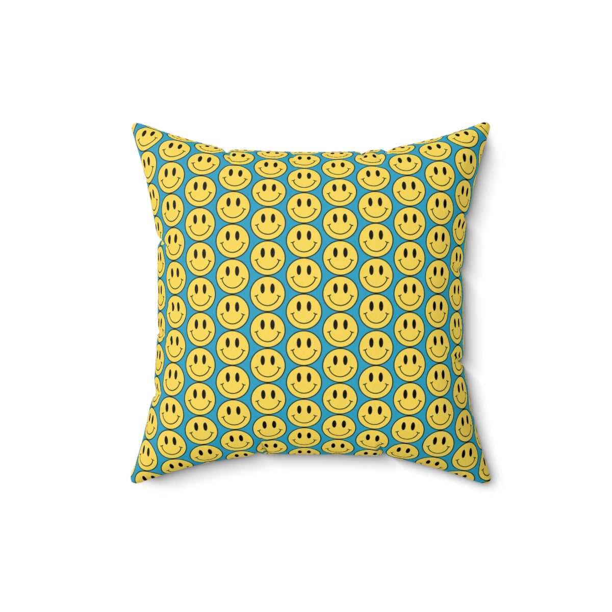 Yellow and Turquoise Smiley Face Pattern Spun Polyester Square Pillow