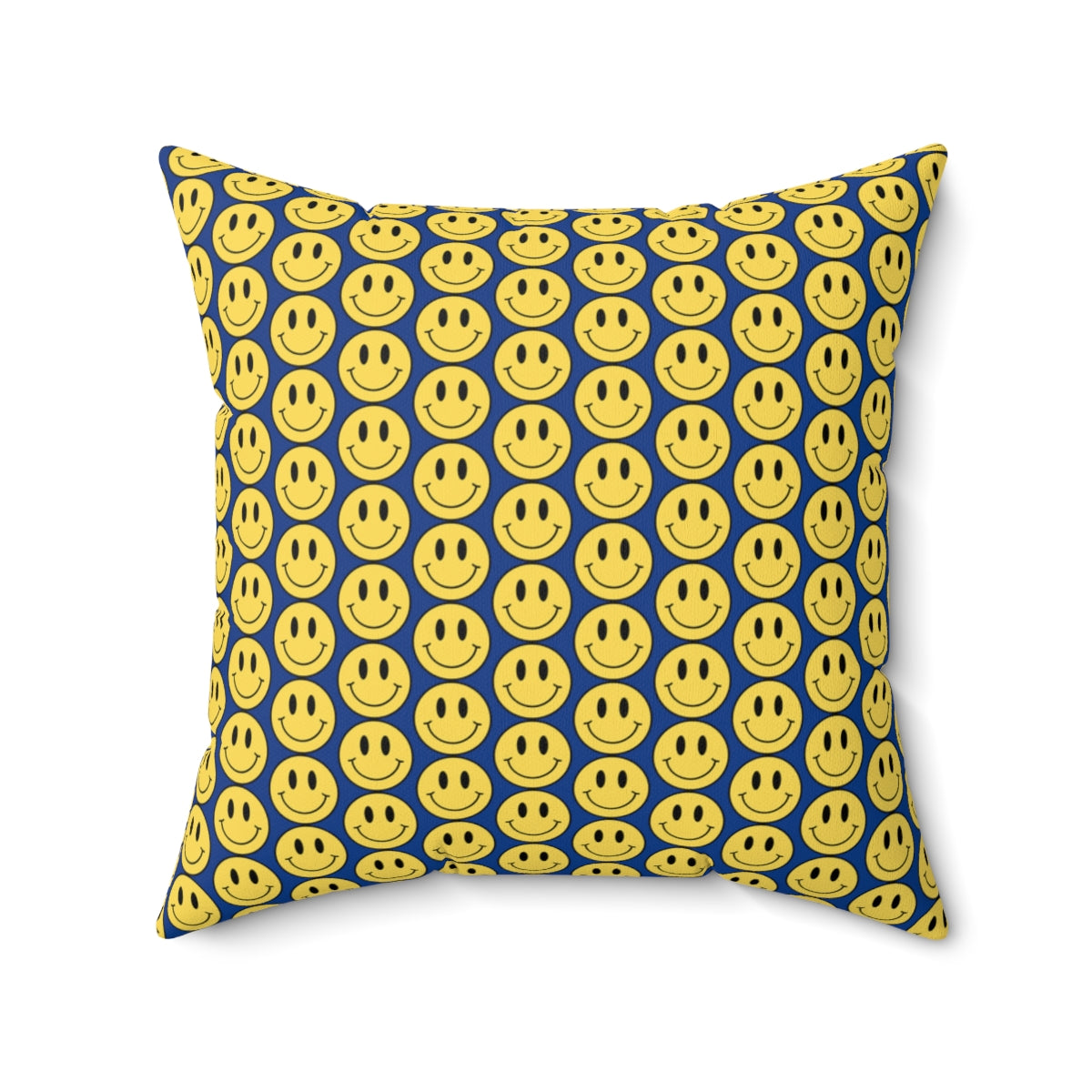 Yellow and Blue Smiley Face Pattern Spun Polyester Square Pillow