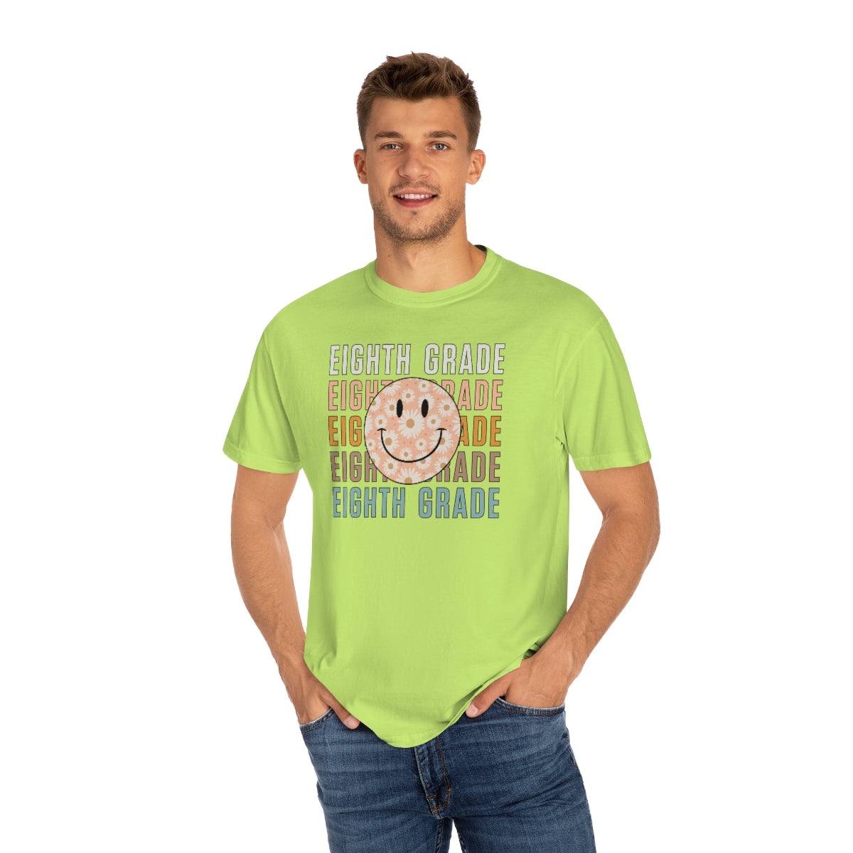 Eighth Grade Smiley Face Warm Colors Unisex Garment-Dyed PREMIUM T-shirt