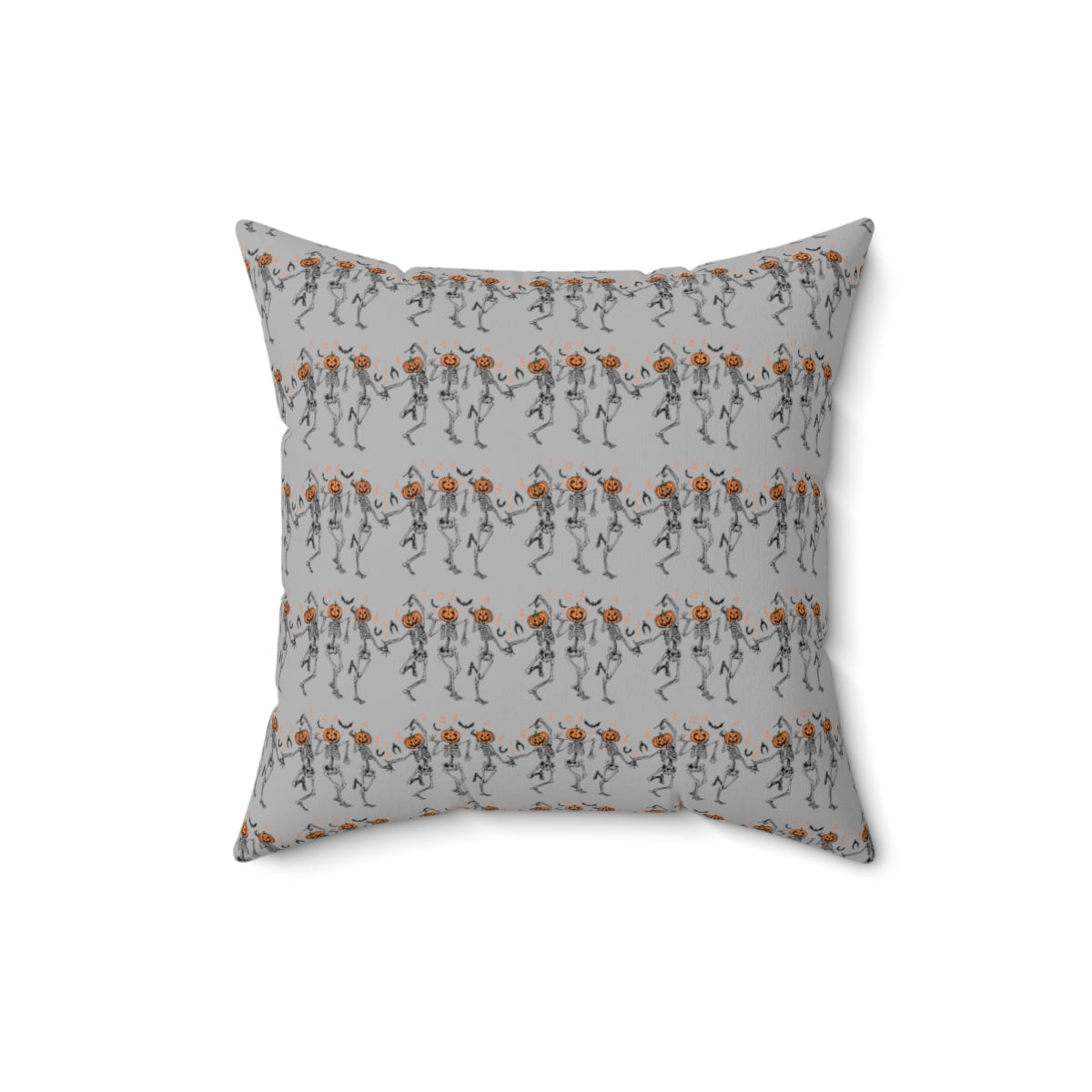 Gray Dancing Pumpkin Head Skeletons Pattern Fall Halloween Spun Polyester Square Pillow