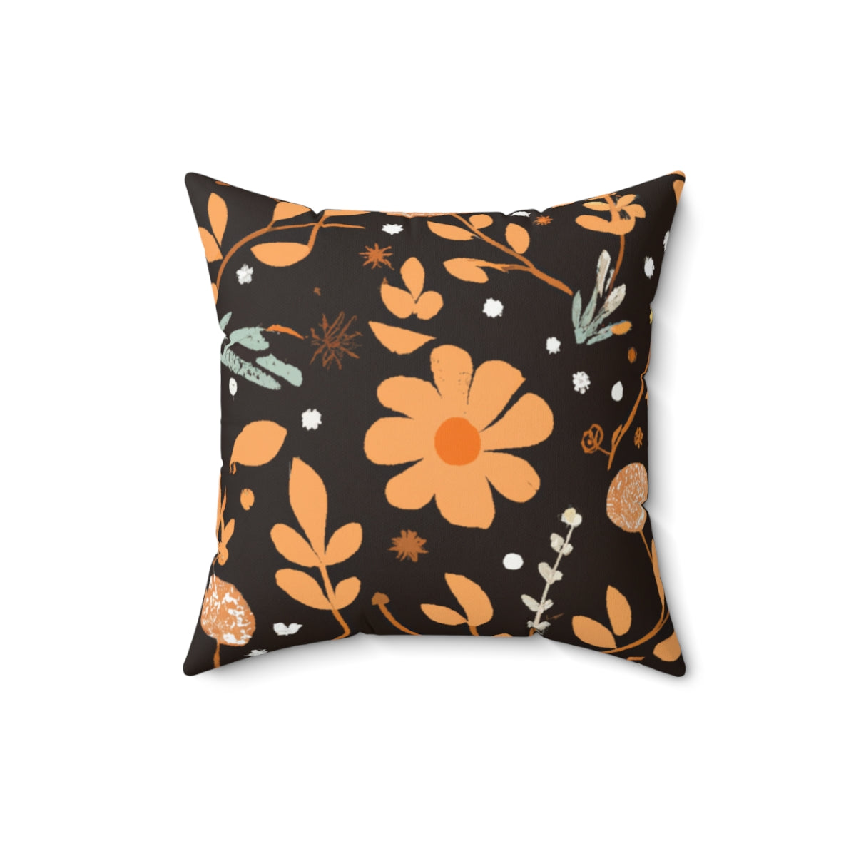 Boho Orange Flowers Spun Polyester Square Pillow