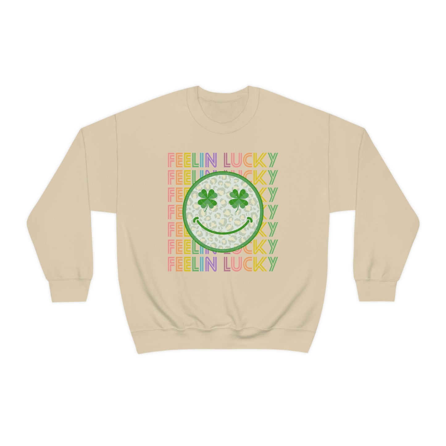 St. Patrick's Day "Feelin Lucky Smiley Face" Unisex Heavy Blend Crewneck Sweatshirt