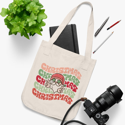 Christmas Christmas Christmas Peace Sign Santa Canvas Tote Bag