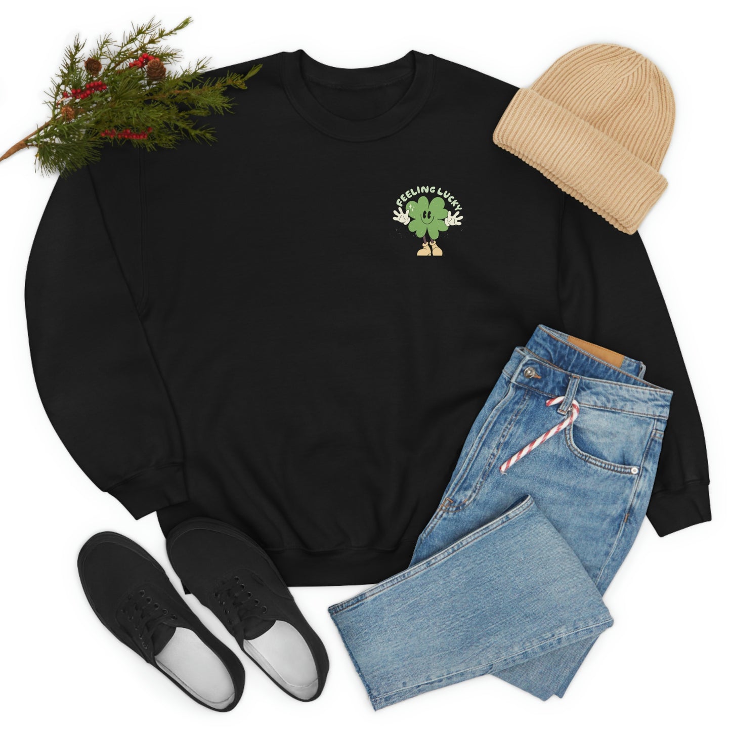 St. Patrick's Day "Feeling Lucky Shamrock" Front and Back Design Unisex Heavy Blend Crewneck Sweatshirt