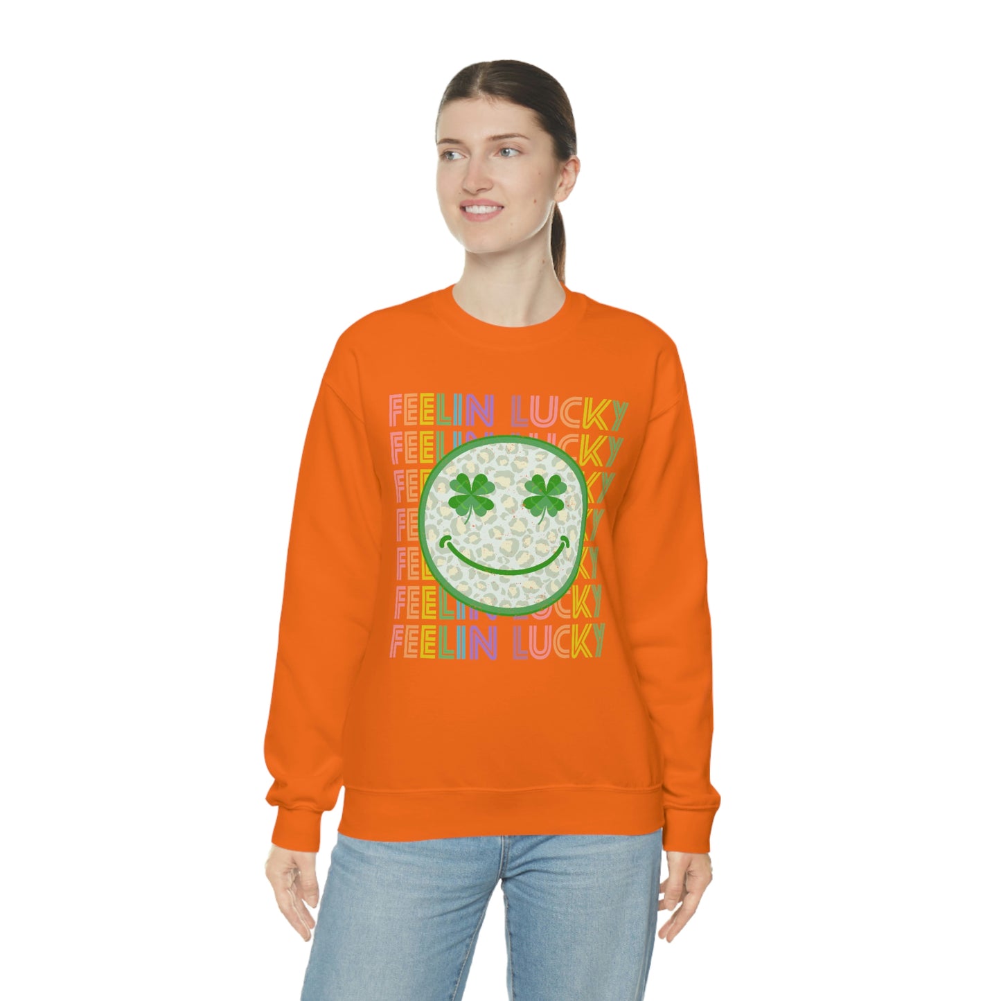 St. Patrick's Day "Feelin Lucky Smiley Face" Unisex Heavy Blend Crewneck Sweatshirt